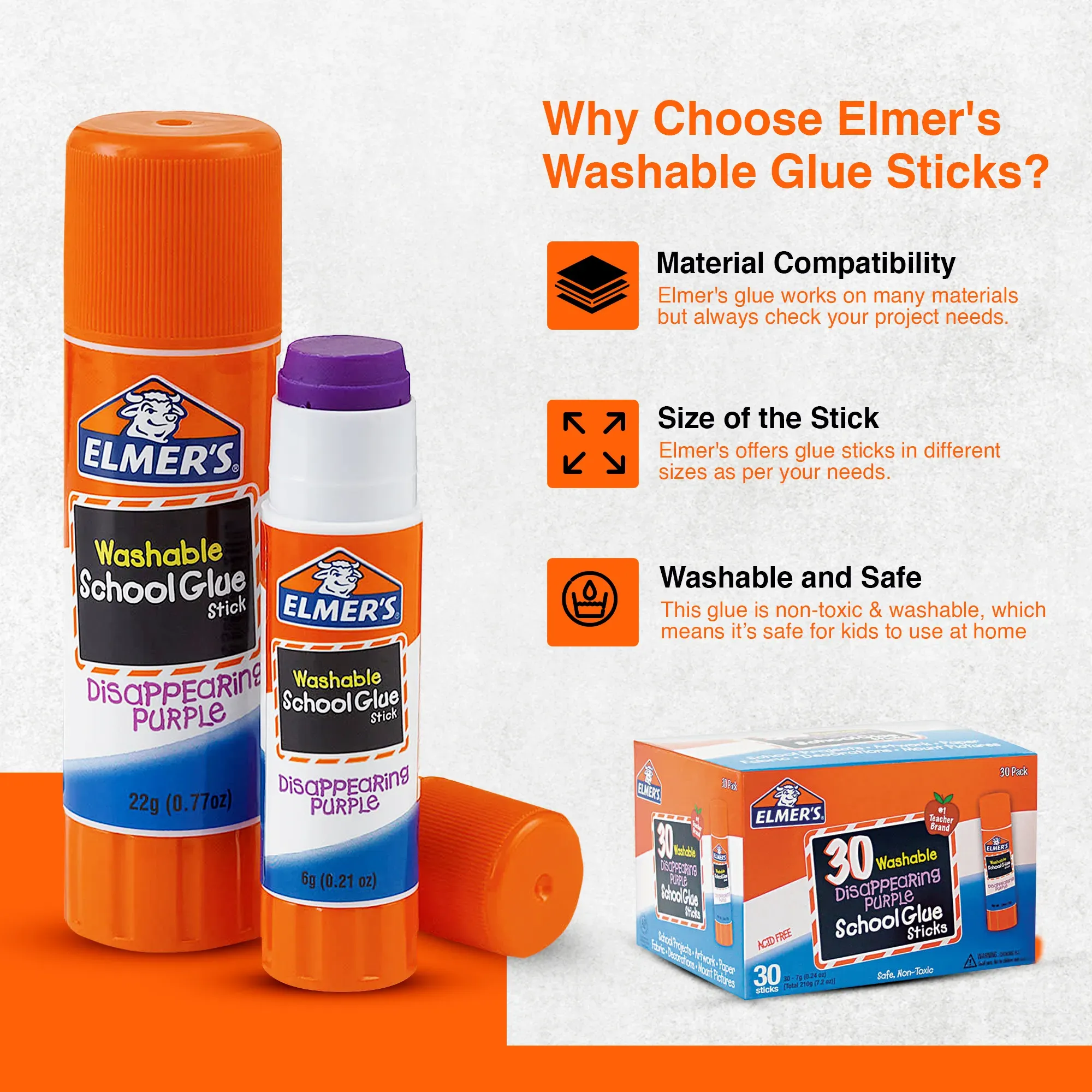 Elmer's Purple Glue Stick for easy, clean application and quick drying