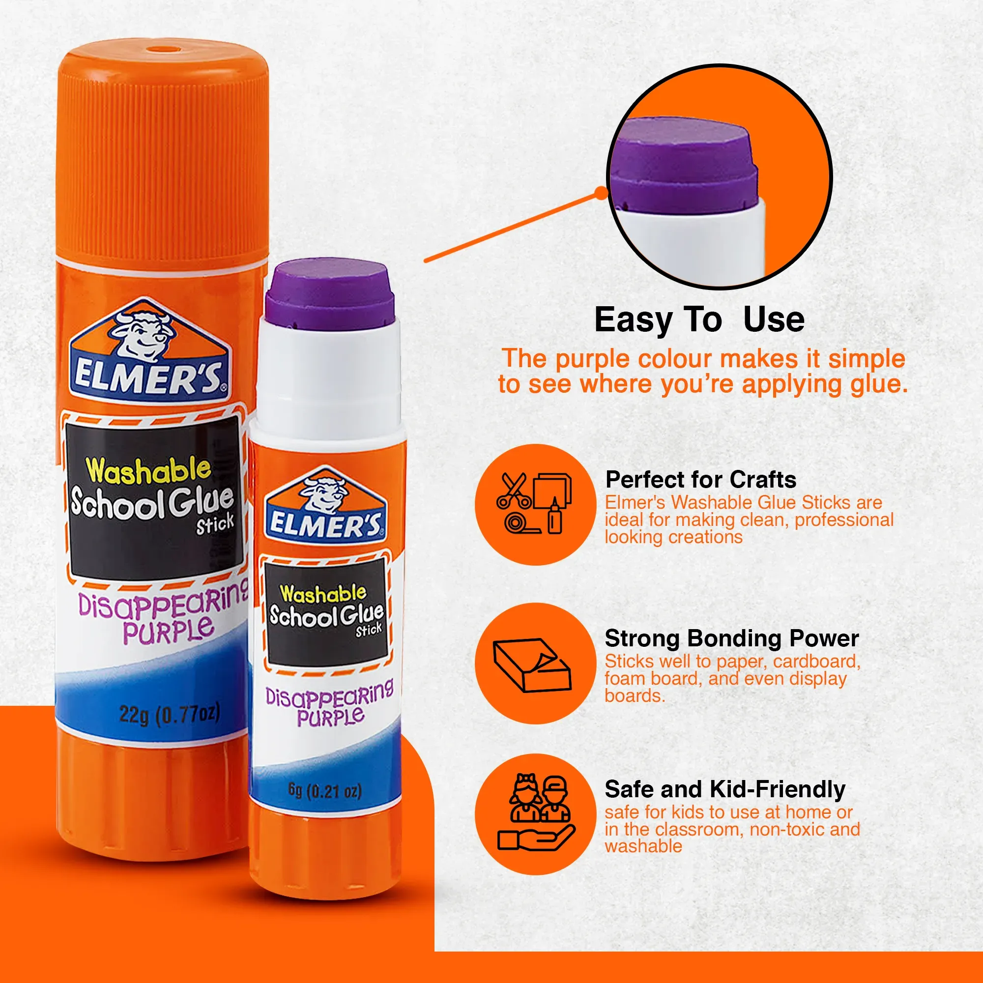 Elmer's Purple Glue Stick, safe for kids and washable