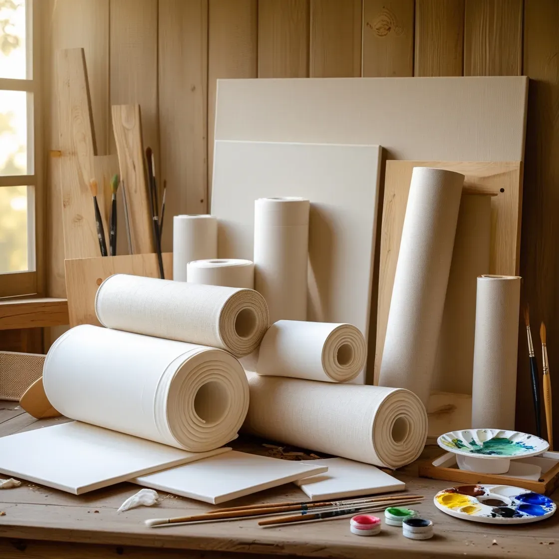 Artist preparing a stretched Belgian linen canvas for oil painting