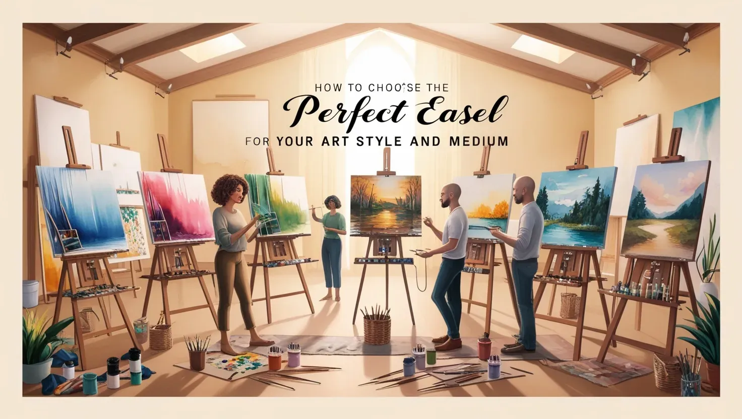 Artist selecting an easel in a studio to match painting style and technique