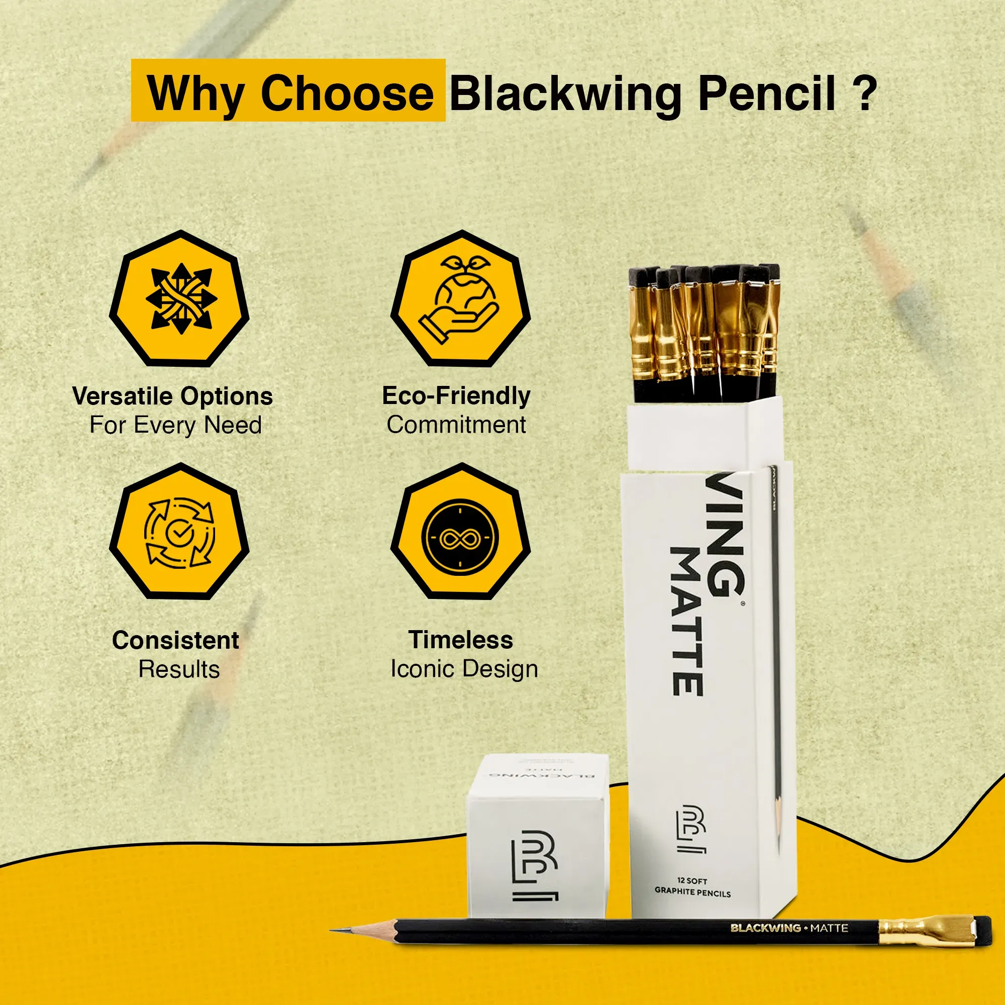 Artist sketching with a Blackwing pencil on a blank sketchpad, showcasing smooth graphite performance