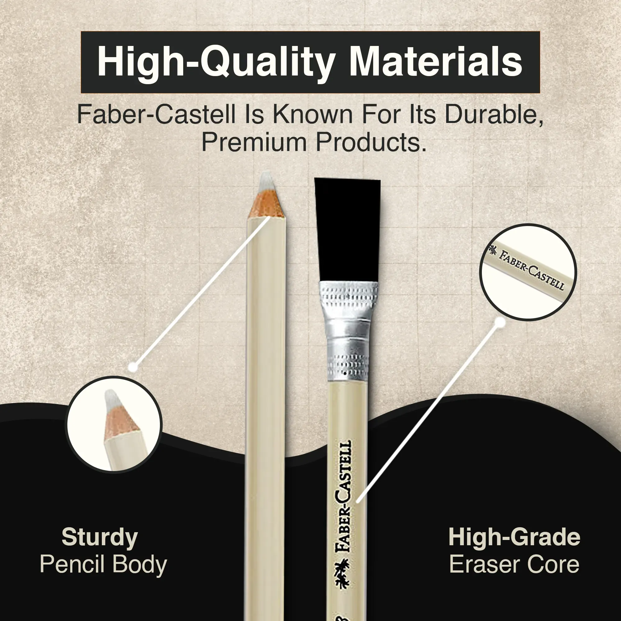 Close-up of the Faber-Castell Perfection Eraser Pencil's fine eraser tip designed for precision work