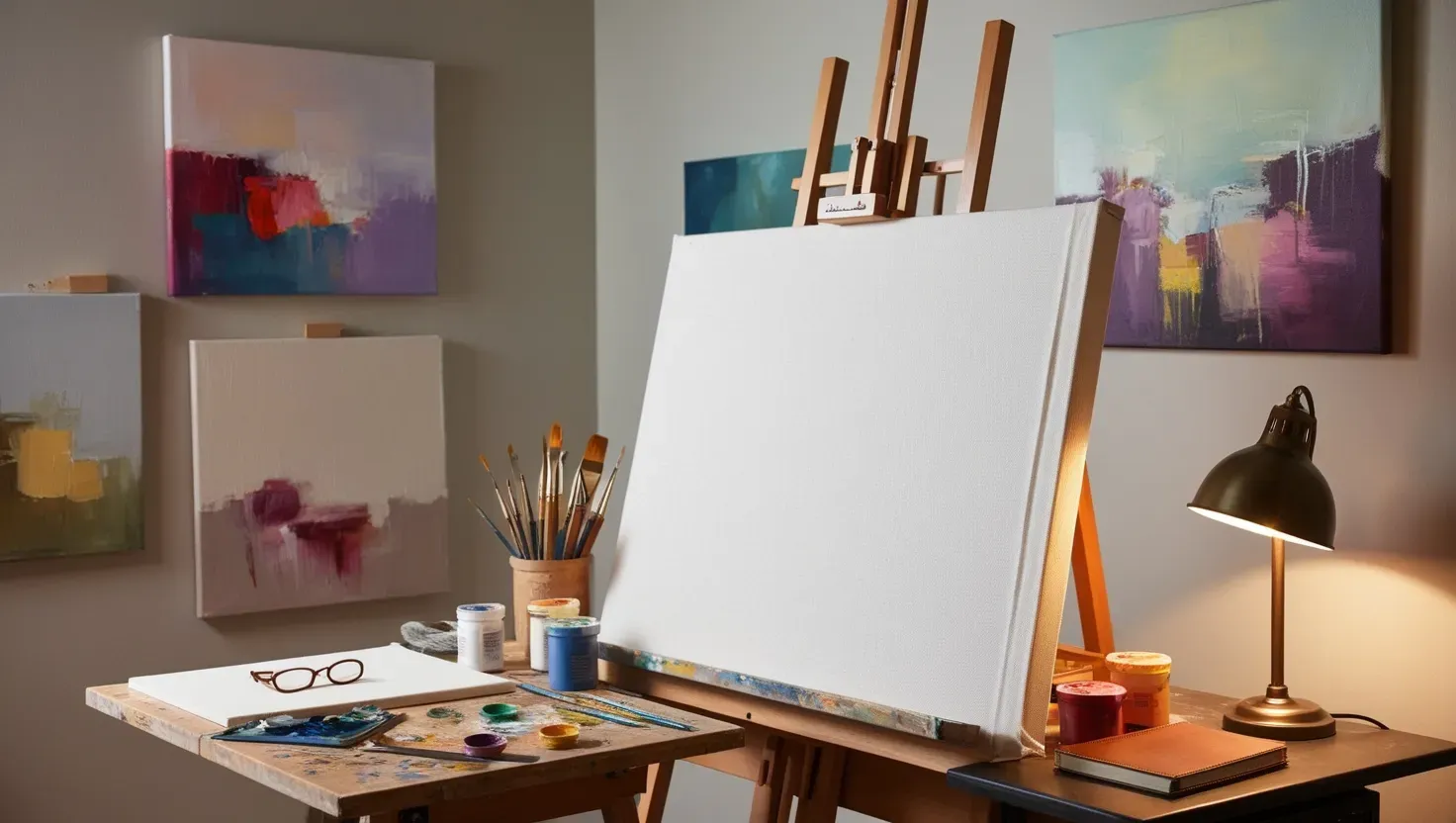 Artist painting on a linen canvas with detailed brushstrokes