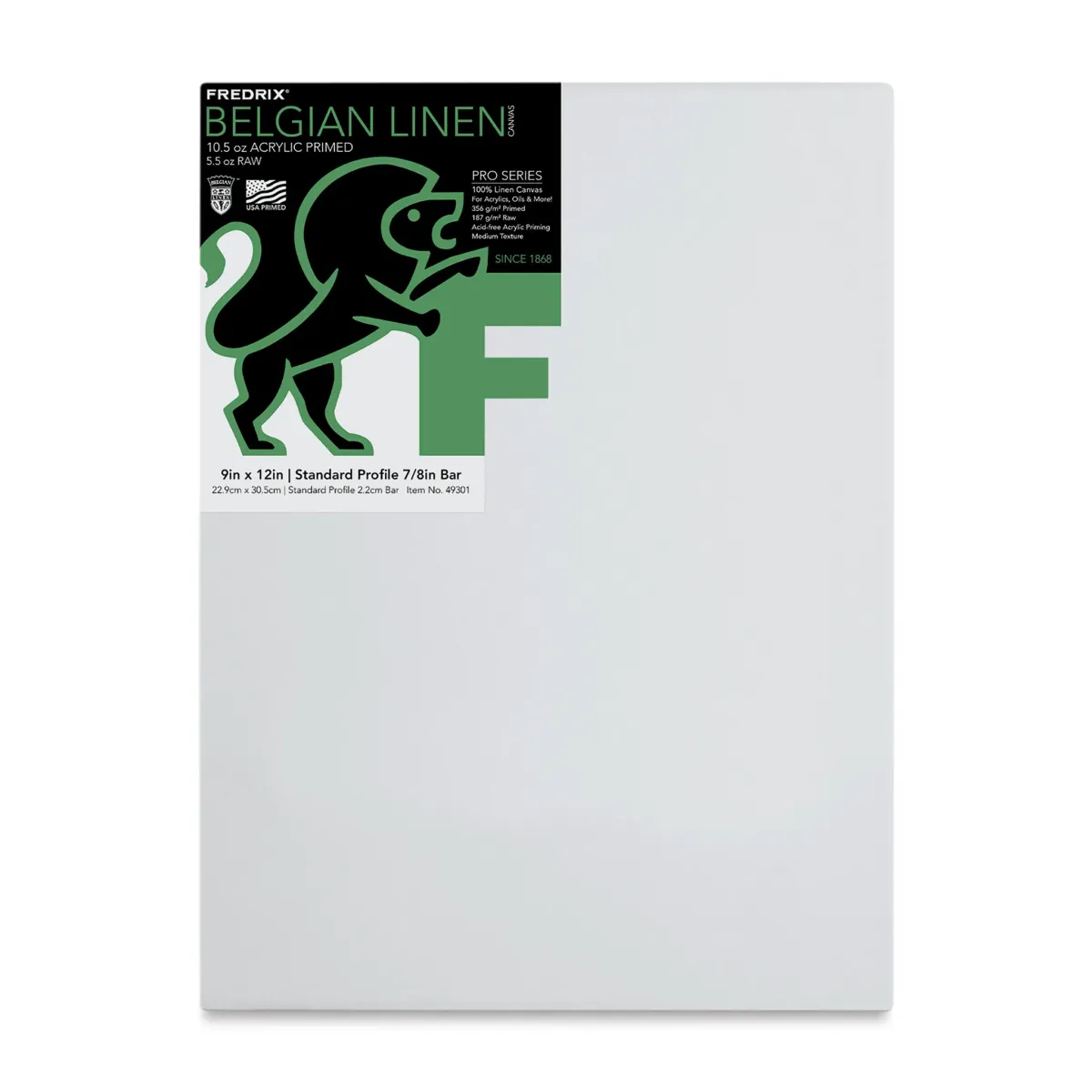 Fredrix Pro Series Belgian linen canvas displayed in a professional art studio