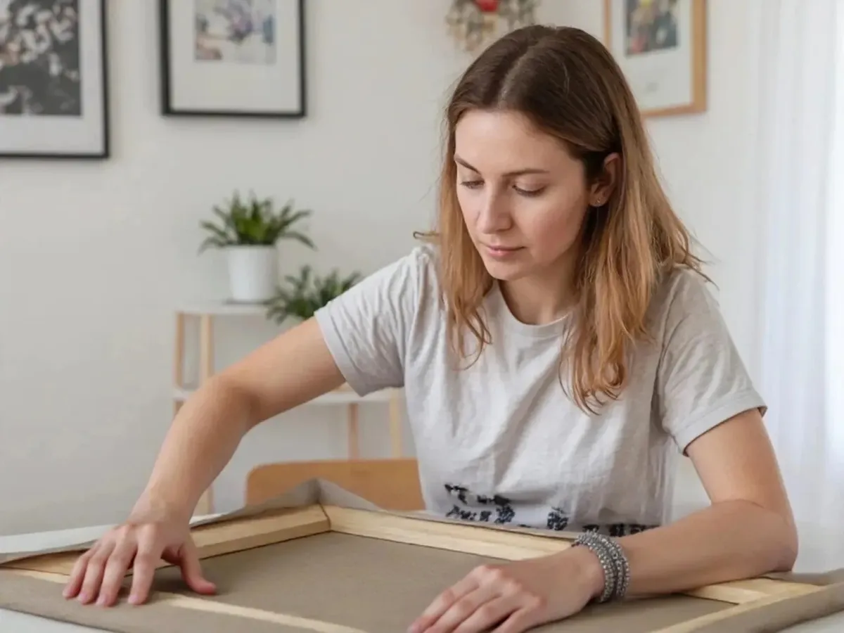 A painter working on linen canvas, demonstrating how it influences brush strokes and painting technique