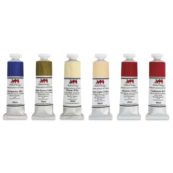 Michael Harding oil paint tubes with vivid brushstrokes on canvas