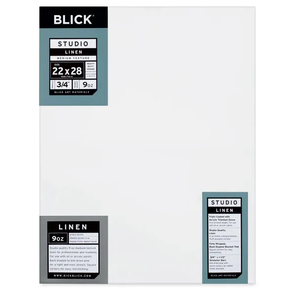 Blick Studio 100% linen stretched canvas displayed in artist’s studio setting