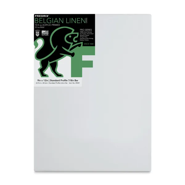 Fredrix Pro Series Belgian linen canvas displayed in a professional art studio