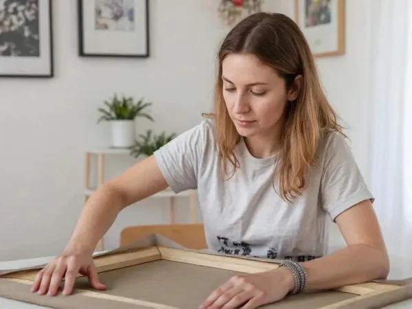 A painter working on linen canvas, demonstrating how it influences brush strokes and painting technique