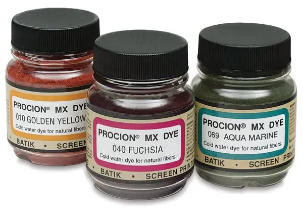 Brightly dyed fabrics created using Jacquard Procion MX fiber reactive dyes for cotton and natural fibers