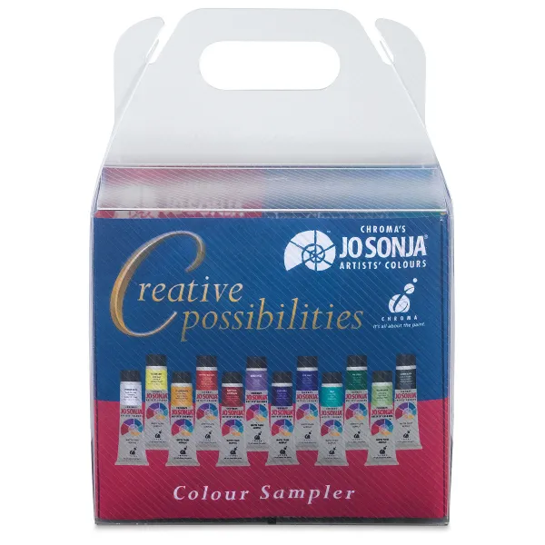 Assorted tubes of Chroma's Jo Sonja Artists' Acrylic Paints in vibrant colors