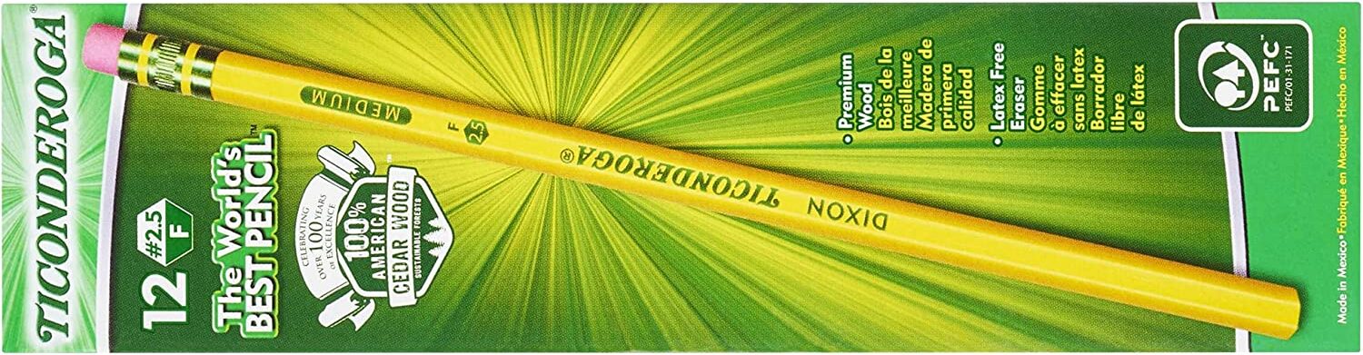 A single unsharpened Dixon Ticonderoga pencil No. 2.5 medium yellow, with a satin smooth finish