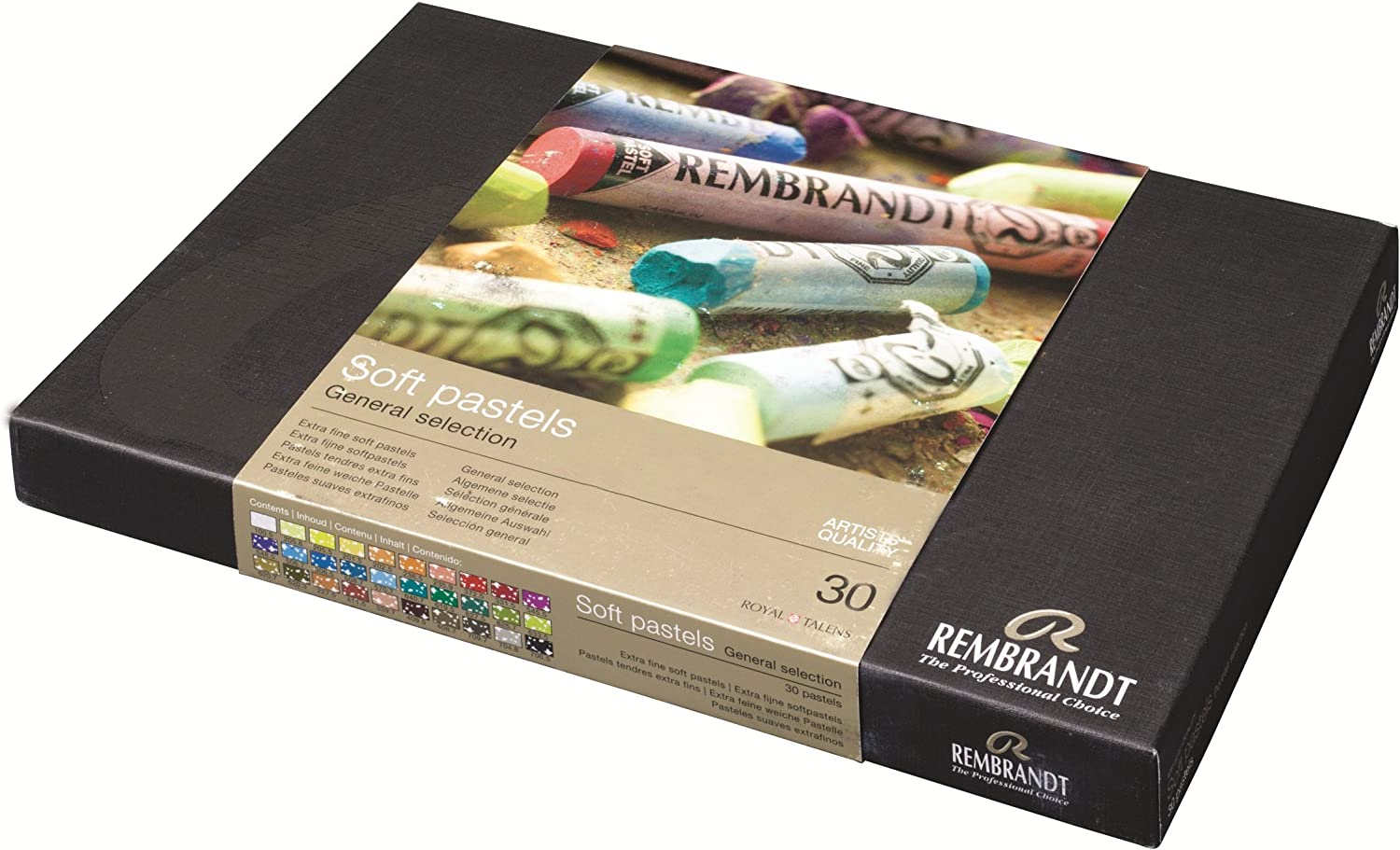 Closed box of Rembrandt Soft Pastels, a set of high-quality pastel sticks in various colors.