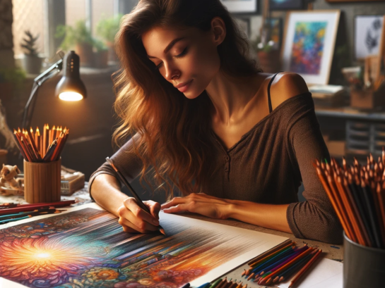 artist using Caran d’Ache Luminance Colored Pencils
