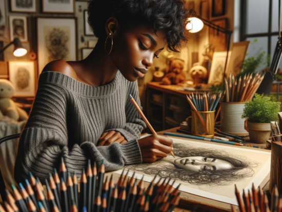 artist using with Dixon Ticonderoga Pencils on artwork